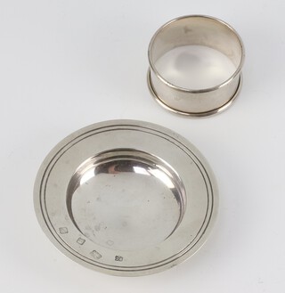 A silver Armada dish London 1989 9cm and a napkin ring 58 grams