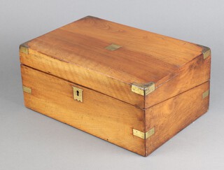 A Victorian bleached mahogany and brass banded writing slope with hinged lid 15cm h x 35cm w x 23cm d  