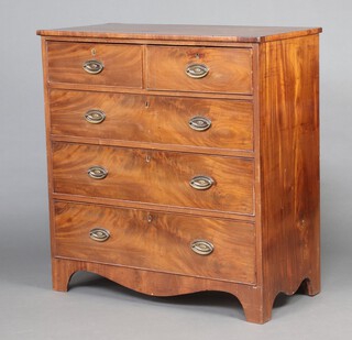 A 19th Century mahogany chest of 2 short and 3 long drawers, with oval plate drop handles, 99cm h x 94cm w x 47cm d 