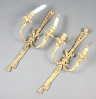 An impressive pair of gilt metal Rococo twin light wall light brackets 64cm x 33cm 