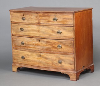 A 19th Century bleached mahogany bow front chest of 2 short and 3 long graduated drawers with replacement handles, raised on bracket feet 84cm h x 101cm w x 50cm d  