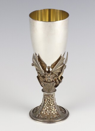 A silver limited edition commemorative goblet with cast moulded decoration no.380/1000 made by Order of The Dean and Chapter of St Pauls to commemorate the wedding of HRH The Prince of Wales and The Lady Diana Spencer on 29 July 1981, by Hector Miller for Aurum, London 1981, 17cm, 381 grams, together with original pamphlet numbered and letter from The Dean of St Pauls 