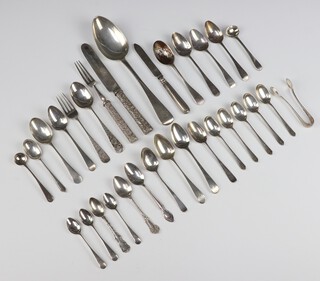 Six silver coffee spoons Birmingham 1930 and a quantity of odd spoons and forks, 390 grams 