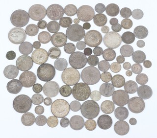 A quantity of pre-1947 coins including 3d's, 6d's, shillings, florins, etc, 505 grams 