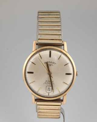 A gentleman's 9ct yellow gold Rotary automatic calendar wristwatch, contained in a 32mm case, on a gilt expanding bracelet 