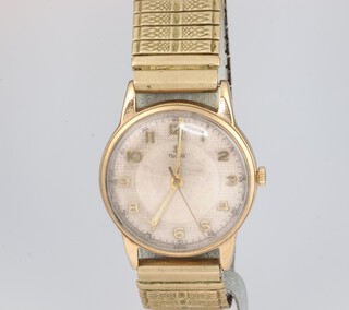 A gentleman's Tudor 9ct yellow gold wristwatch with luminous minutes and hour hands contained in a 30mm case numbered 12856 741573  on a gilt expanding bracelet 