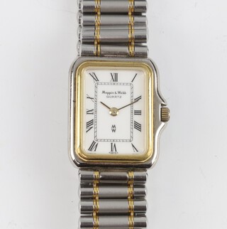 A lady's bi-metallic Mappin and Webb quartz wristwatch on a ditto bracelet, contained in a 20mm case 