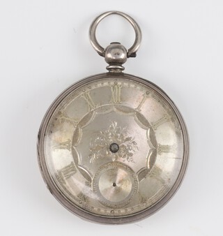 A Victorian silver key wind pocket watch with champagne dial and seconds at 6 o'clock, London 1866 contained in a 50mm case 