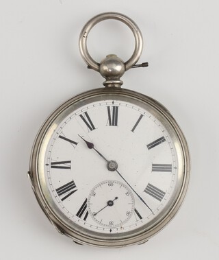 A silver cased key wind pocket watch  stamped 800 with seconds at 6 o'clock, contained in a 45mm case 