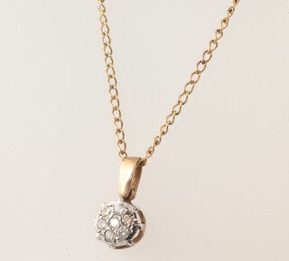 A 9ct yellow gold necklace, 38cm, with a 9ct diamond set pendant, gross weight 2.1 grams 