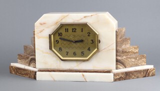 Bulle, a stylish Art Deco electric timepiece, the 16cm octagonal gilt dial with Arabic numerals contained in a 2 colour marble stepped case 24cm x 58cm x 15cm 