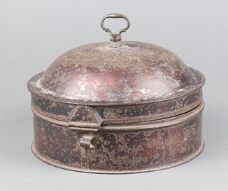 A 19th Century circular metal spice box with segmented interior complete with grater 9cm h x 19cm diam. 