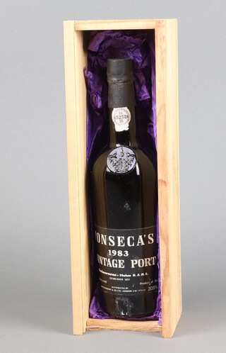 A bottle of Fonseca's 1983 vintage port, boxed 