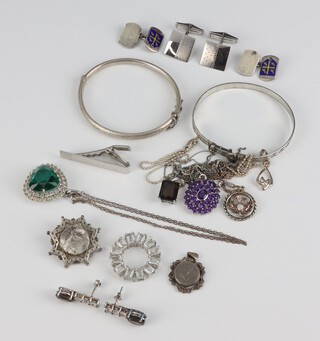 A silver bangle and minor silver jewellery, gross weight 83 grams 