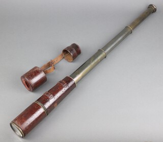 A 3 draw Military telescope marked TELE.SIG (Mk IV) Also GS M&J Breck Ltd London 1915 no.2131, contained in a leather case