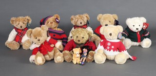 Eight Harrods Christmas teddy bears - 2002 (x2), 2003, 2004, 2005, 2006, 2007, 2008 and a TY bear and doll