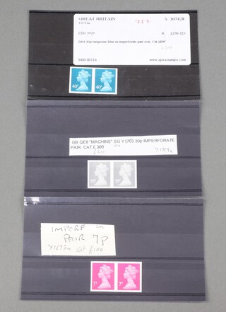 Stamps, Great Britain 2004 7p bright magenta, 39p grey, 40p turquoise blue in unmounted imperforate horizontal pairs 