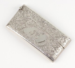 An Edwardian silver engraved card case with monogram Birmingham 1903 