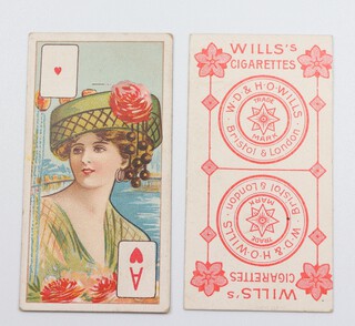 Wills overseas cigarette cards, Beauties - heads and shoulders set in background (1911) playing card inset W.141, Star, Circle and Leaves issue, a complete set of 52 