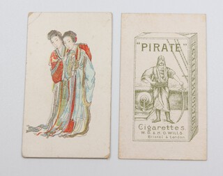 Wills overseas cigarette cards, Chinese Beauties first series (1907) W.362 and second series (1909) W.363, complete sets of 25, (both Pirate backs, vertical format  dot in "C", side reading top to bottom), together with China's Famous Warriors (1911) Pirate issue first series W.357 and second series W.358, complete sets of 25 (A. closed packet with dot in "C" of cigarettes, side writing reads top to bottom), third series W.359 and fourth series W.360 complete sets of 25 (D. closed packet with dot in "C", Bristol and London Central) 