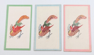 Wills overseas cigarette cards, Birds of The East, first and second series (1912) W.335 and W.356, 3 complete sets with different borders, green, pink and blue