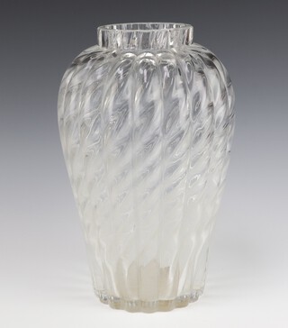 An Art Glass unmarked clear ribbed glass vase 35cm 