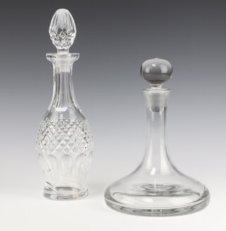 A plain ships decanter and stopper and  a Waterford cut glass club shaped decanter and stopper 