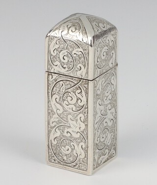 A Victorian silver square scent bottle holder engraved with scrolls and flowers Birmingham 1884, 6cm 