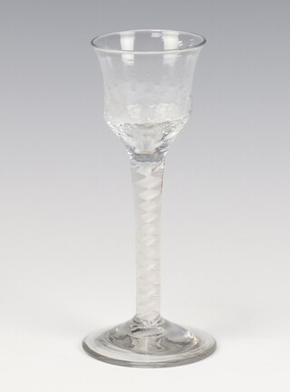 A Georgian clear glass cordial with white twist stem 15cm 