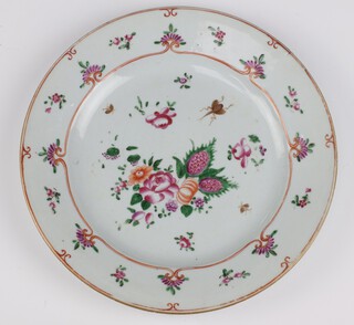 An 18th Century Chinese famille rose plate decorated with insects amongst flowers 23cm 