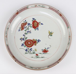 An 18th Century Chinese shallow dish decorated with insects amongst peony 27cm 