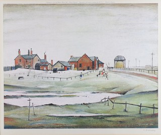 **Laurence Stephen Lowry (1887-1976), lithograph signed in pencil, landscape with farm buildings dated 1954, with Medici Society blind stamp 43.5cm x 52.5cm **Please Note - Artist's Re-sale Rights may be payable on this lot