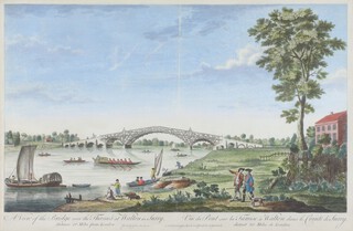 An 18th Century print,  'A View of the Bridge Over The Thames at Walton in Surrey" printed by John Bowles 28cm x 42.5cm 