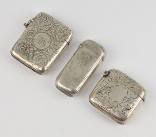 A Victorian silver vesta Birmingham 1888, an Edwardian ditto 1905 and 1 other, 59 grams  