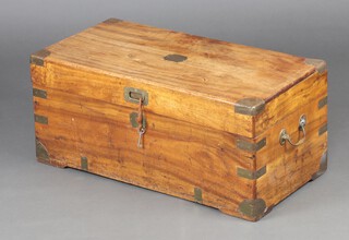 A Victorian rectangular mahogany and brass banded camphor trunk with hinged lid and  drop handles to the sides 33cm h x 64cm w x 38cm d 