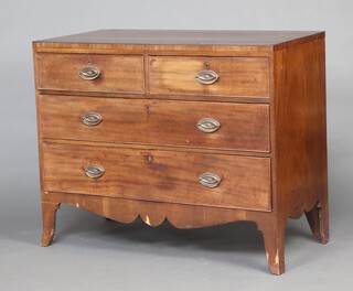 A 19th Century rectangular crossbanded mahogany chest of 2 short and 2 long drawers, on splayed bracket feet 84cm h x 105cm w x 49cm d 