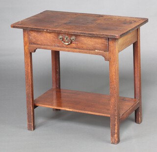 An 18th Century rectangular mahogany side table, fitted a drawer and with undertier, raised on square supports 70cm h x 74cm w x 45cm d  