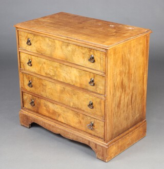 A Queen Anne style walnut chest of 4 drawers, raised on bracket feet 74cm h x 78cm w x 45cm d 