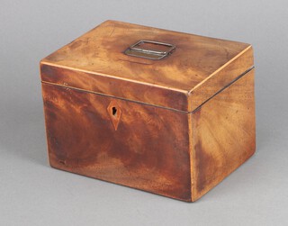 A 19th Century rectangular bleached mahogany twin compartment tea caddy with hinge dlid 12cm h x 18cm w x 13cm d 