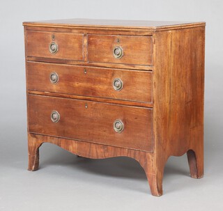 A 19th Century rectangular mahogany chest of 2 short and 2 long drawers with replacement ring drop handles,  raised on bracket feet 82cm h x 91cm w x 43cm d  