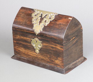 A Victorian Coromandel and brass mounted dome shaped twin compartment tea caddy 19cm h x 25cm w x 15cm d 