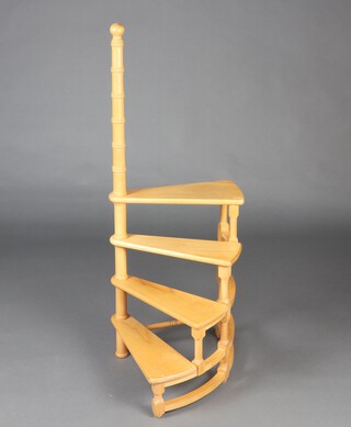 A  Georgian style beech framed 3 tread spiral library step, 121cm h x 46cm w x 59cm d  for decorative purposes only