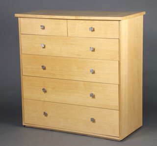 A maple finished chest of 2 short and 4 long drawers with square metal handles 110cm h x 110cm w x 50cm d 