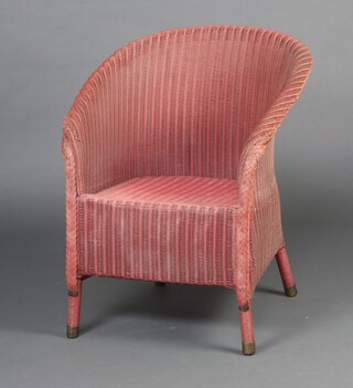 A pink painted Lloyd Loom chair 71cm h x 57cm w x 49cm d 