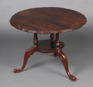 A Georgian style circular occasional table with under tier, raised on cabriole supports 51cm h x 60cm diam. 