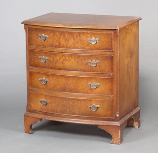 A walnut bow front chest of 4 drawers, raised on bracket feet 78cm h x 70cm w x 48cm d 