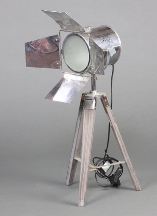 A chrome industrial style table lamp in the form of a film studio lamp 70cm 