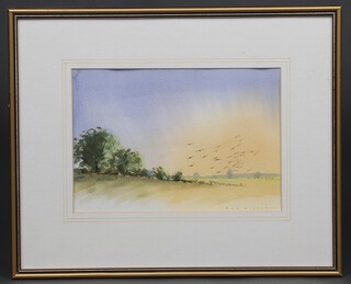 Ray Wilson, 3 watercolour drawings - "Geese Landing" 18cm x 26cm, "Morning Flight" 22cm x 31cm and "Geese at Burton Pond Petworth Sussex" 19cm x 26cm, all signed 