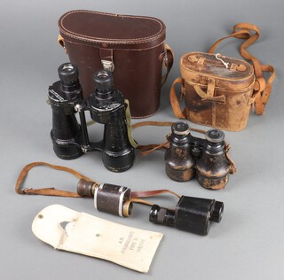 A pair of Zeiss military issue binoculars, a pair of field glasses, 2 monoculars and an Air Ministry issue stereoscope Type D 