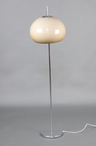 A mid-century Prova chrome and grey plastic standard lamp with dome shaped shade 144cm h x 33cm diam. This lamp has failed an electrical PAT test and is to be used for decorative purposes only. 